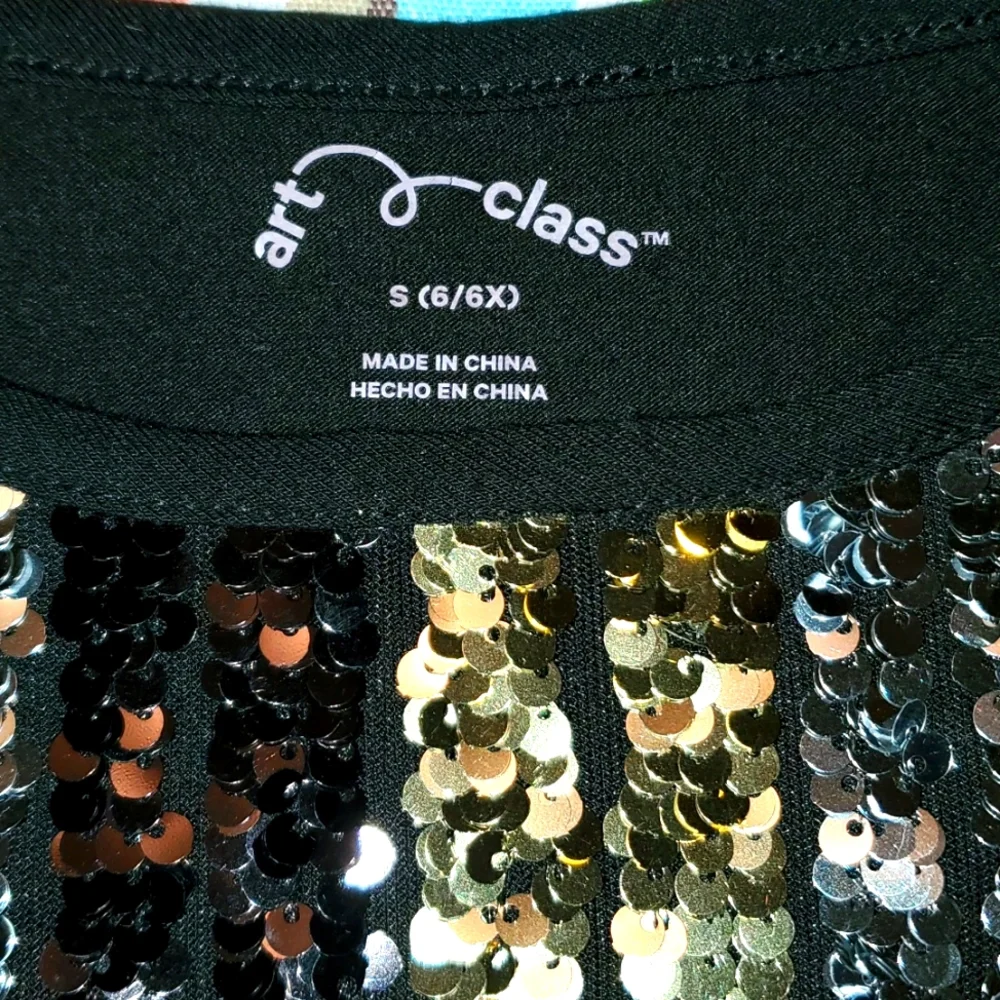 Art Class Top Blouse Size S 6/6x sequins gold silver black